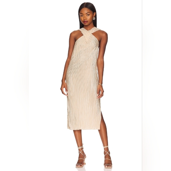 Nalani Midi Dress in Ivory Song of Style Pleated plisse Midi dress - Picture 1 of 12